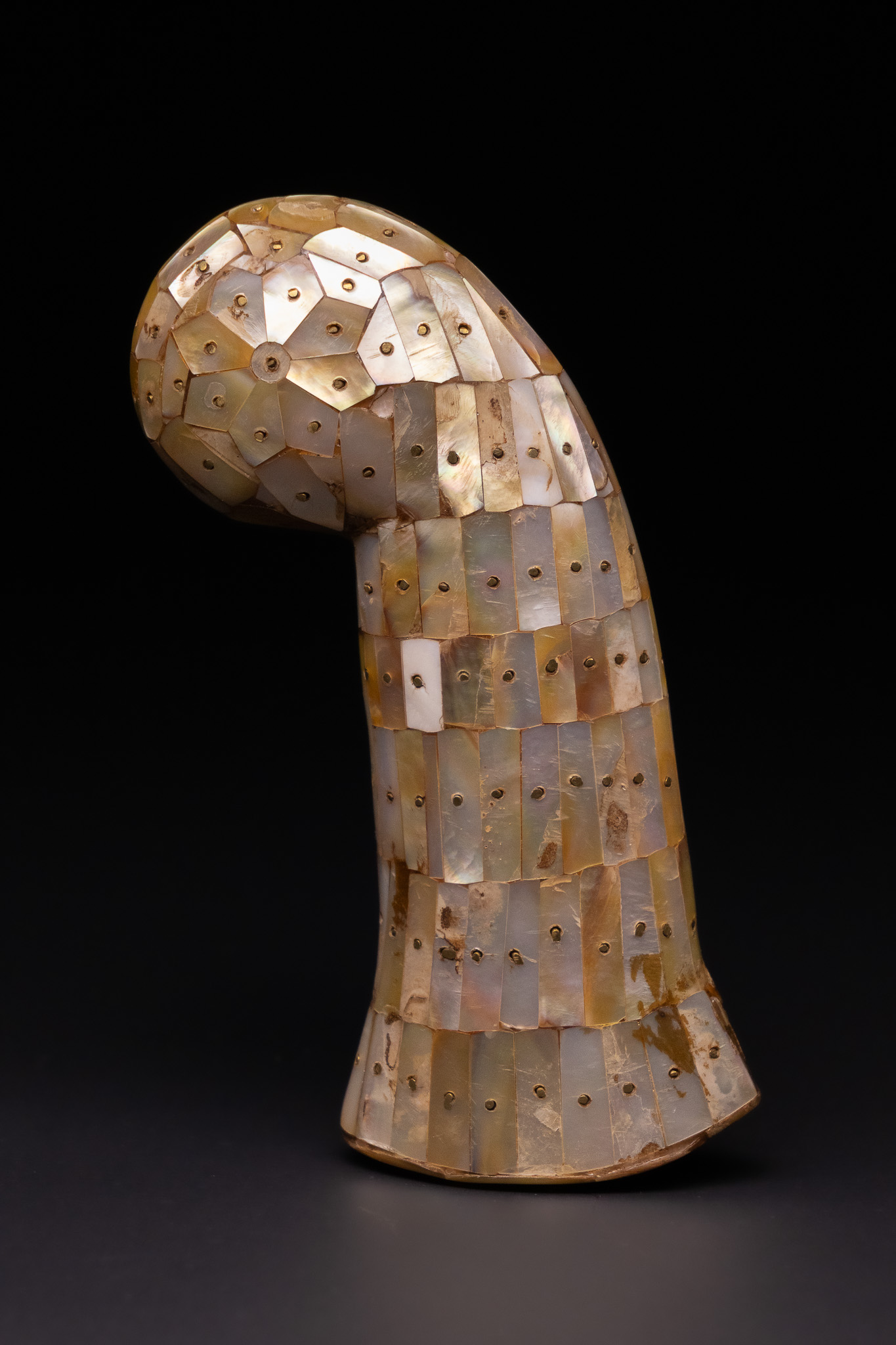 AN OTTOMAN MOTHER-OF-PEARL INLAID DAGGER HILT.
