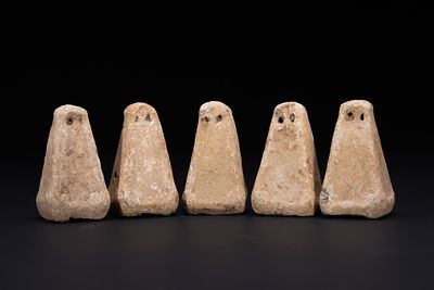 A COLLECTION OF FIVE ANCIENT GREEK LEAD LOOM WEIGHTS, CIRCA 5TH–3RD CENTURY BC. A collection of 
