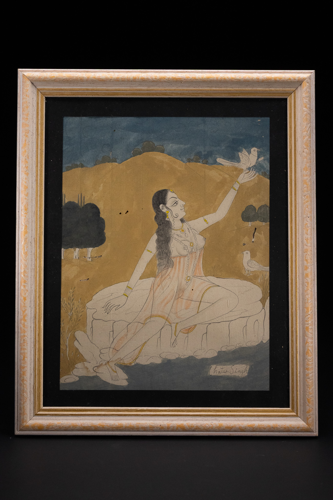CHATAR SINGH (INDIAN SCHOOL), 'NAYIKA WITH BIRDS' (SIGNED).