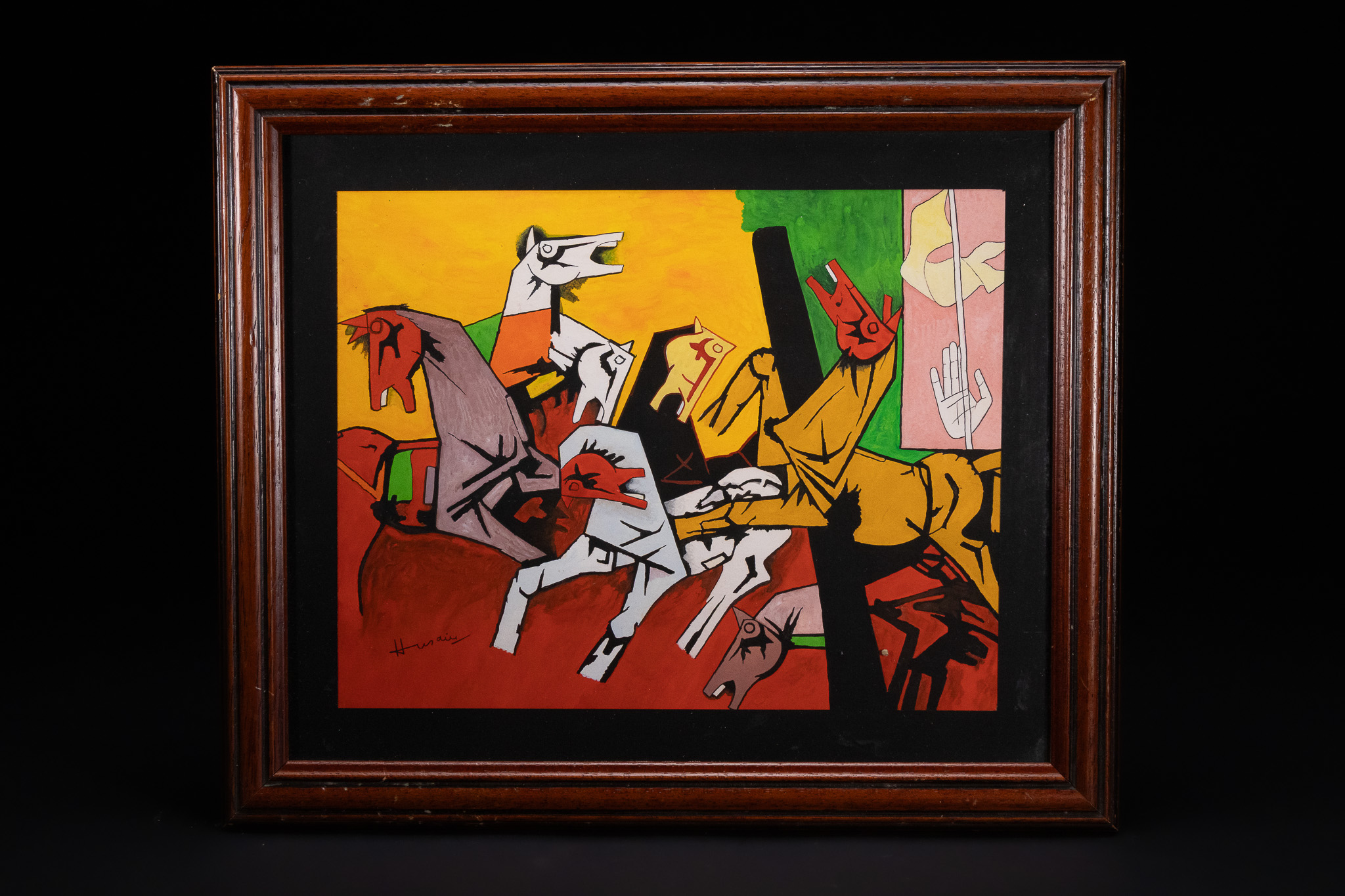 MAQBOOL FIDA HUSAIN (1915-2011), SEVEN HORSES, WATERCOLOUR ON PAPER.