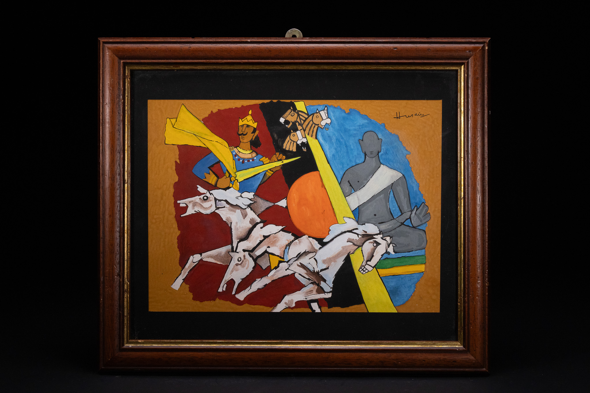 MAQBOOL FIDA HUSAIN (INDIAN, 1915-2011), UNTITLED (MYTHOLOGICAL SCENE WITH HORSES AND MEDITATIVE FIGURE).