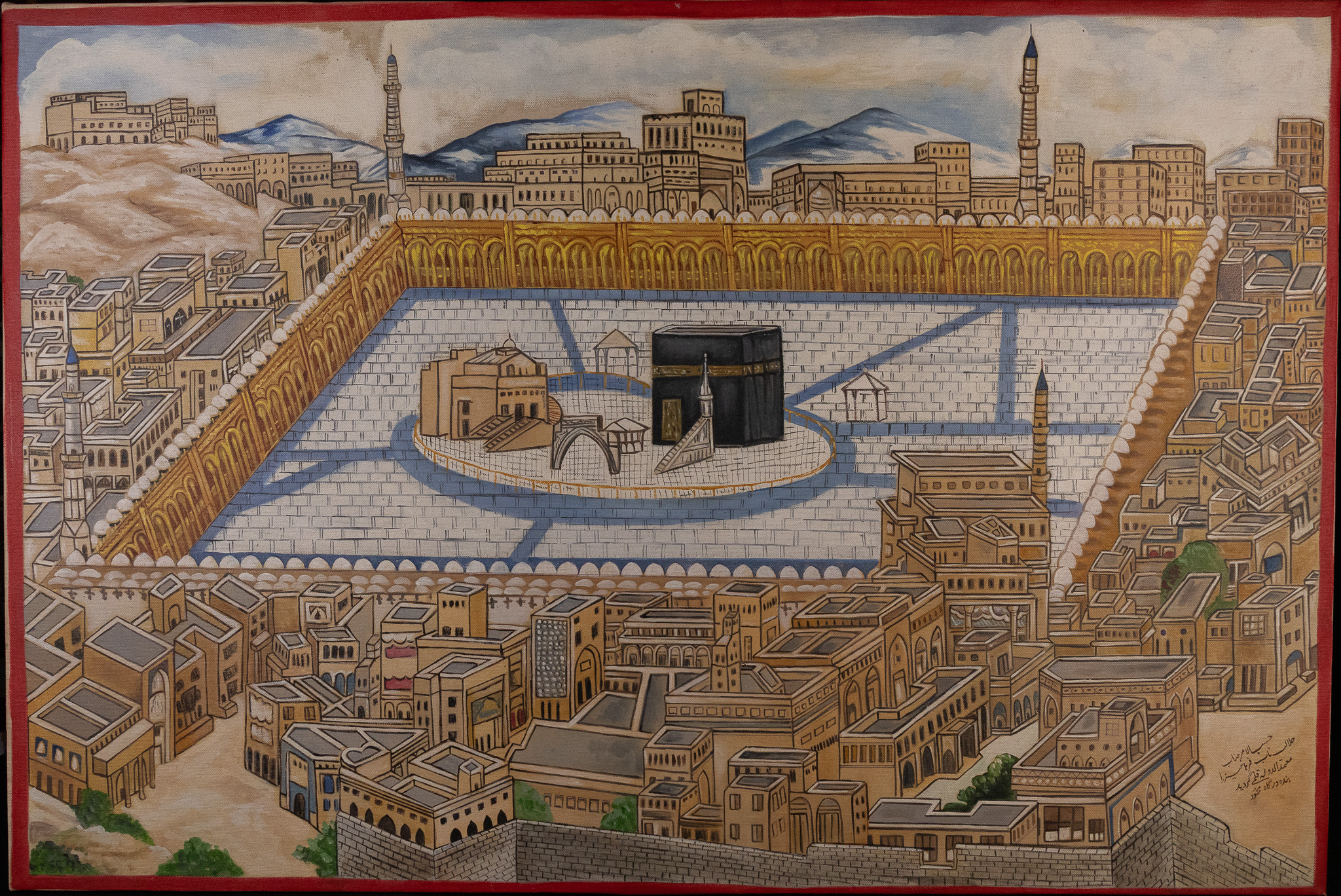 MAHMUD MALIK AL-SHU'RA, QAJAR, VIEW OF THE KAABA AND THE MASJID AL-HARAM, MECCA, 19TH CENTURY.