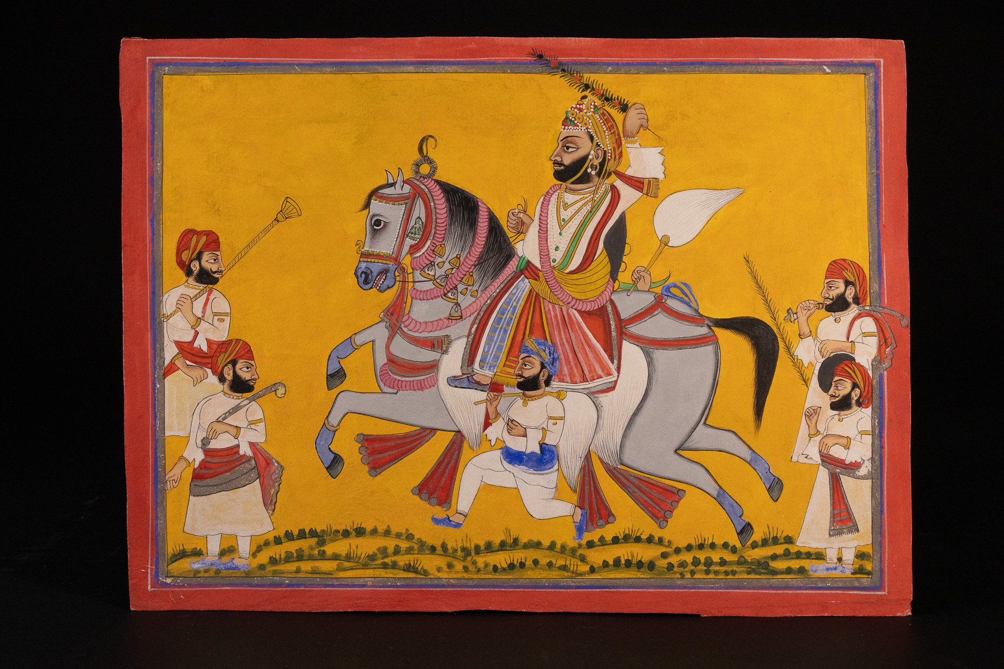 A RAJASTHANI SCHOOL EQUESTRIAN PORTRAIT OF A NOBLEMAN, 19TH CENTURY.