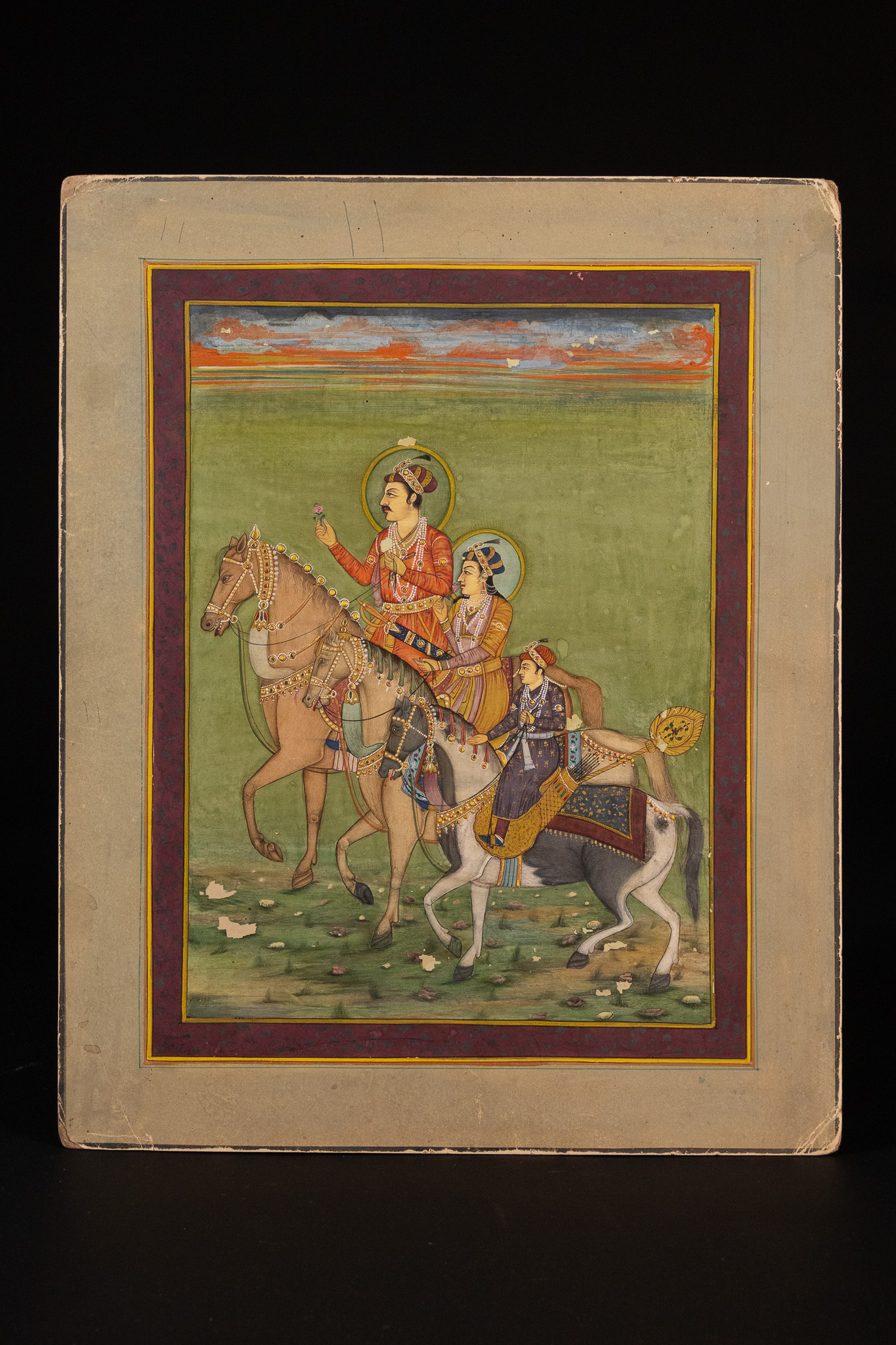 AN INDIAN MINIATURE PAINTING OF A ROYAL PROCESSION ON HORSEBACK, 19TH CENTURY.