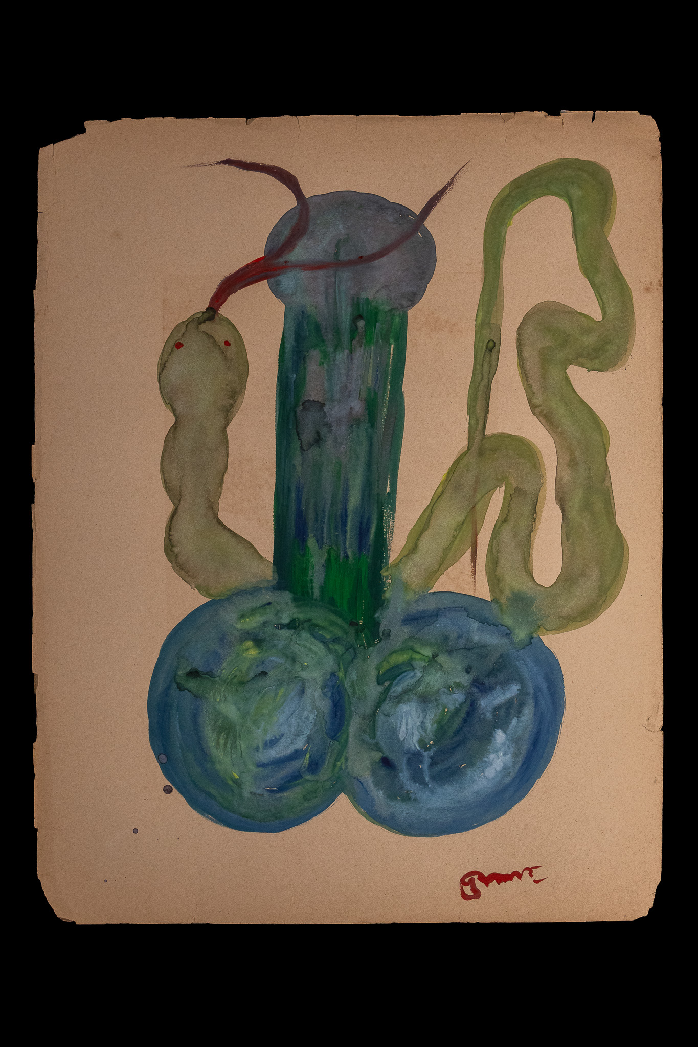 A MODERNIST NEO-TANTRIC PAINTING OF SERPENTINE AND PHALLIC FORMS SIGNED GRANT.