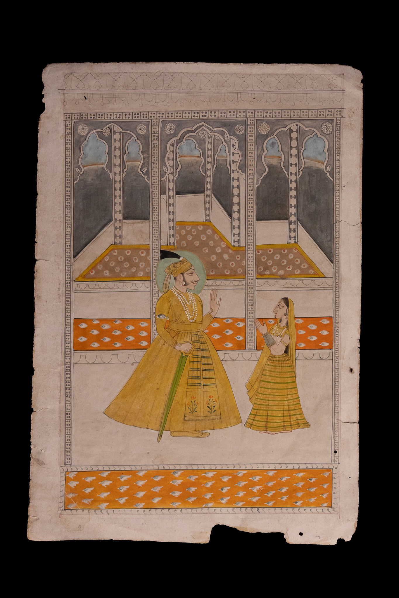 A RAJASTHANI SCHOOL MINIATURE PAINTING OF A PRINCE AND ATTENDANT, LATE 18TH OR EARLY 19TH CENTURY.