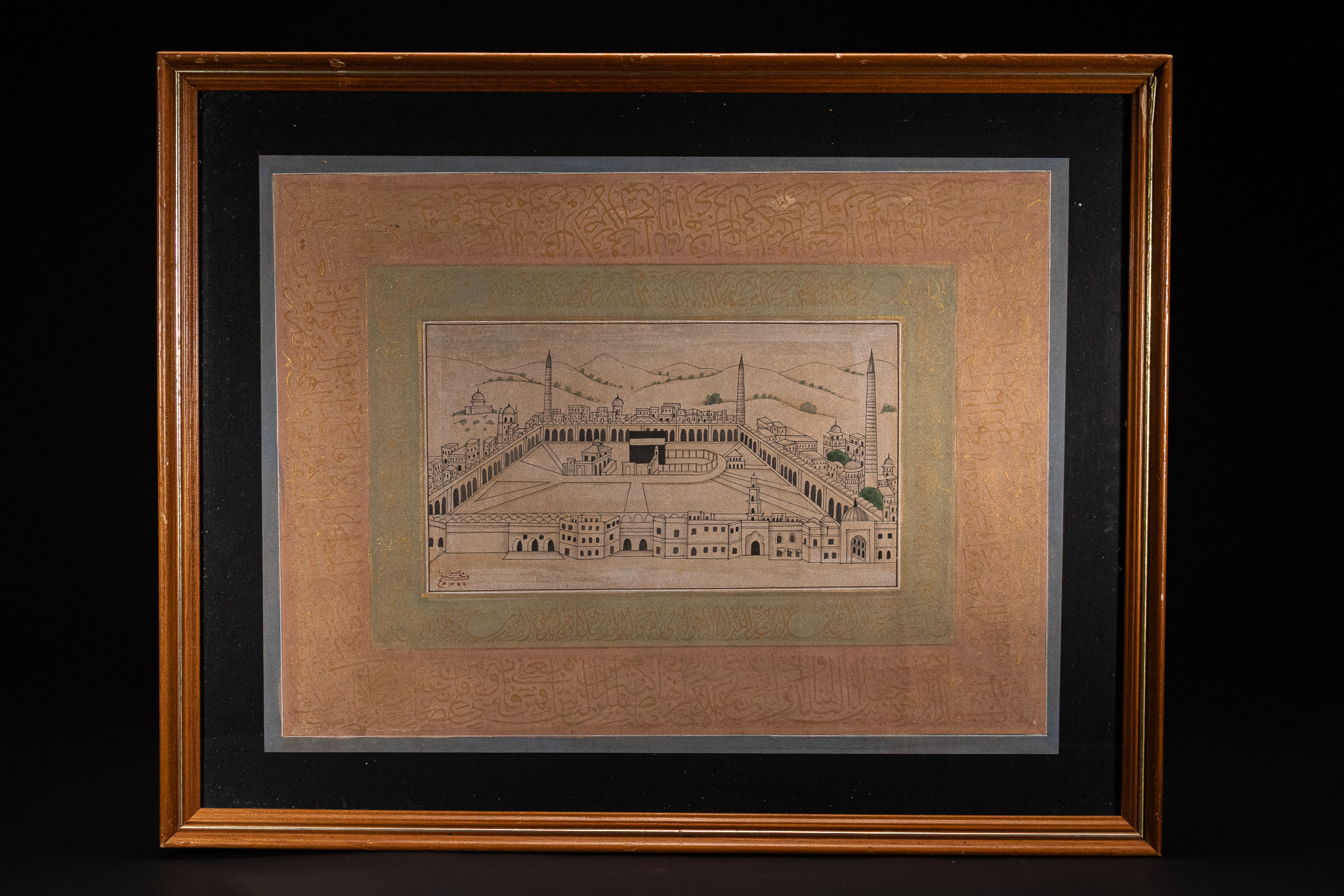 AN OTTOMAN MANUSCRIPT ILLUSTRATION OF THE MASJID AL-HARAM, MECCA, SIGNED FATEH MUHAMMAD AND DATED 1299 AH (1881/82 AD).