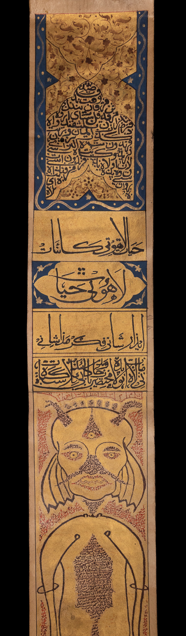 A LARGE ILLUMINATED TALISMANIC SCROLL (TUMAR), POSSIBLY QAJAR IRAN OR OTTOMAN TURKEY, 19TH CENTURY.