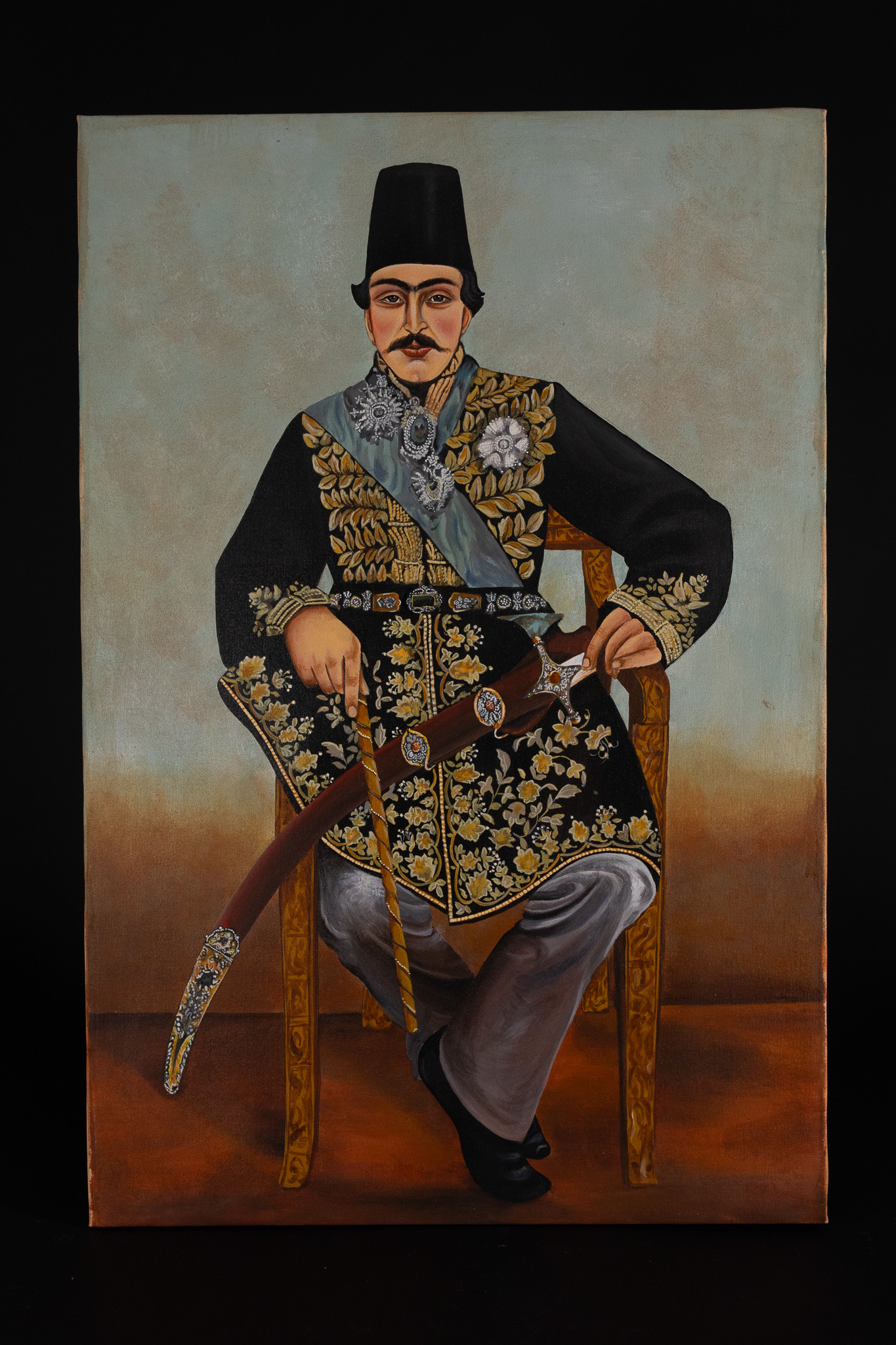 A QAJAR PORTRAIT OF A PERSIAN ROYAL, LIKELY MOZAFFAR AD-DIN SHAH, OIL ON CANVAS, 19TH CENTURY.