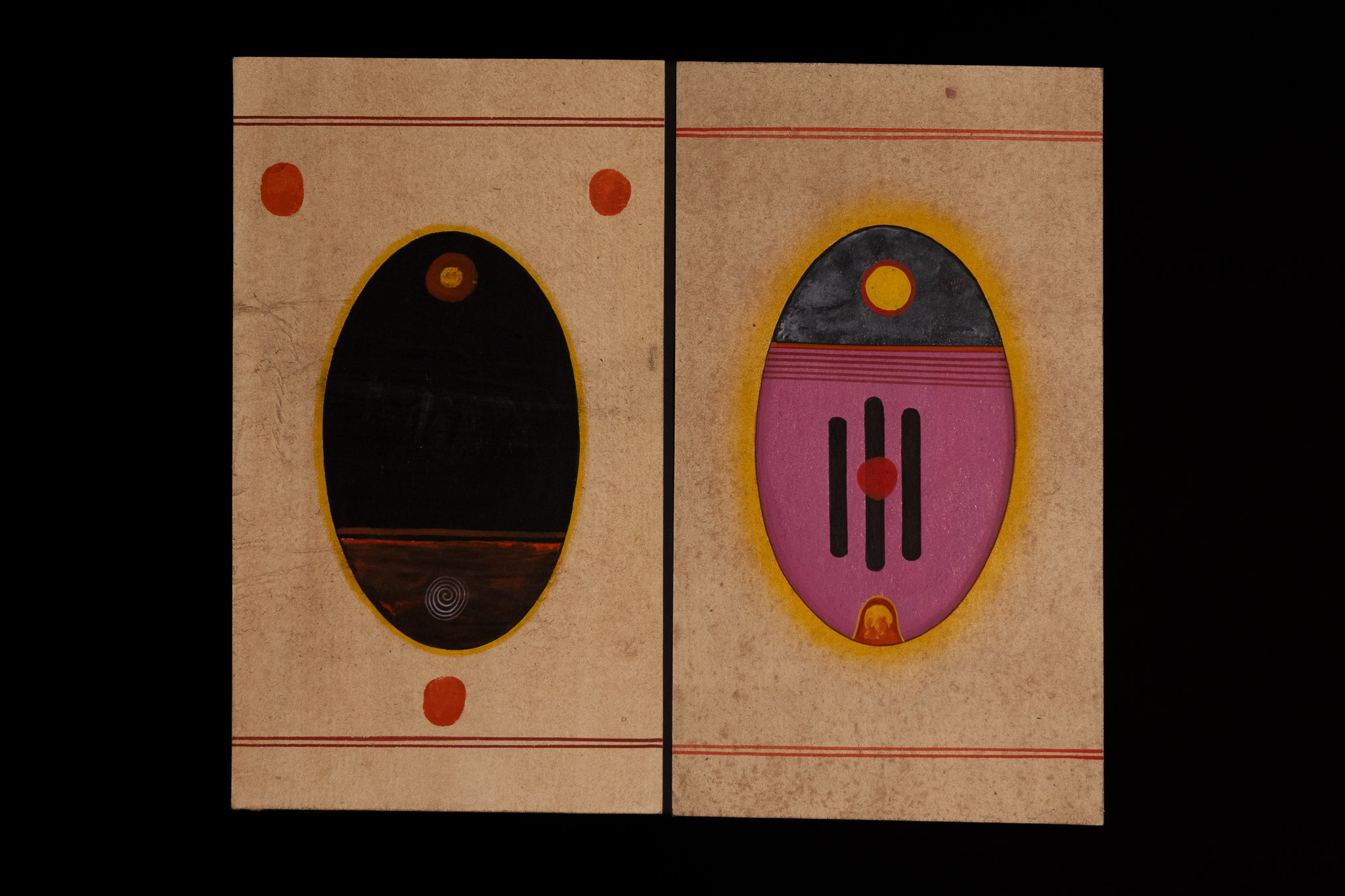 INDIAN SCHOOL, 20TH CENTURY, A PAIR OF 'NEO-TANTRIC SYMBOL PAINTINGS'.