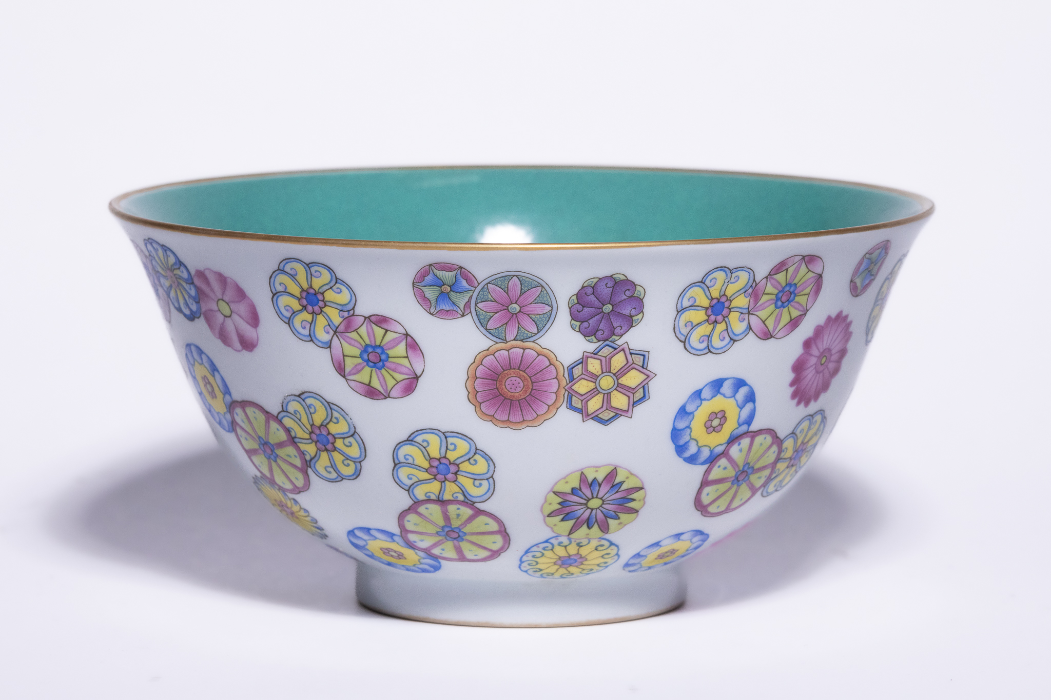 A CHINESE FAMILLE ROSE BALL-FLOWER PORCELAIN BOWL, YONGZHENG MARK.