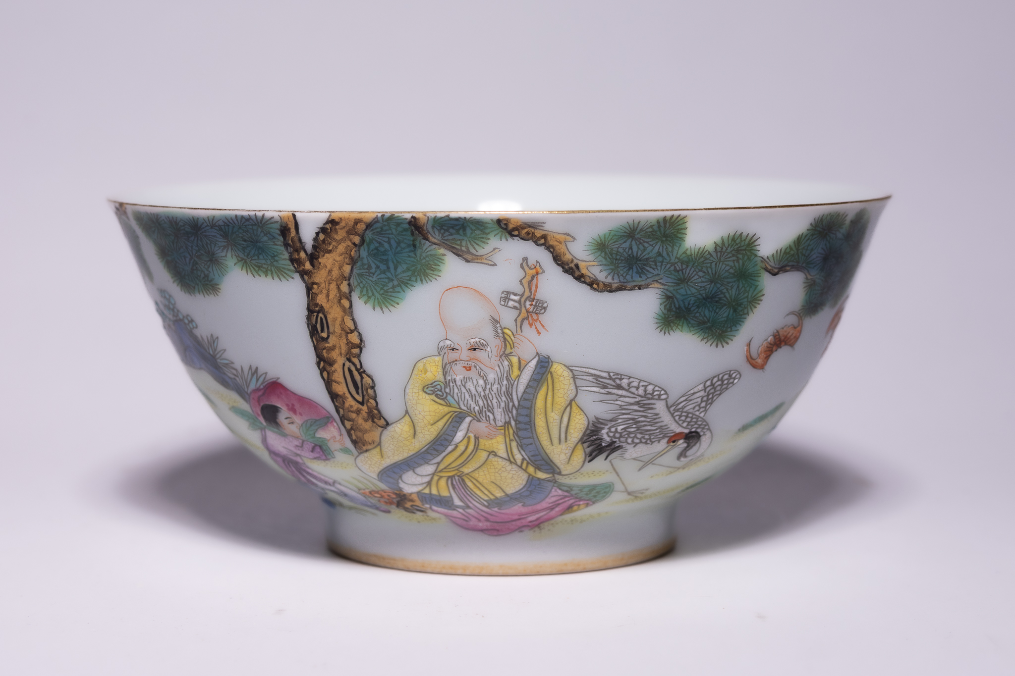 A CHINESE FAMILLE ROSE PORCELAIN BOWL WITH SHOULAO DECORATION, YONGZHENG MARK.