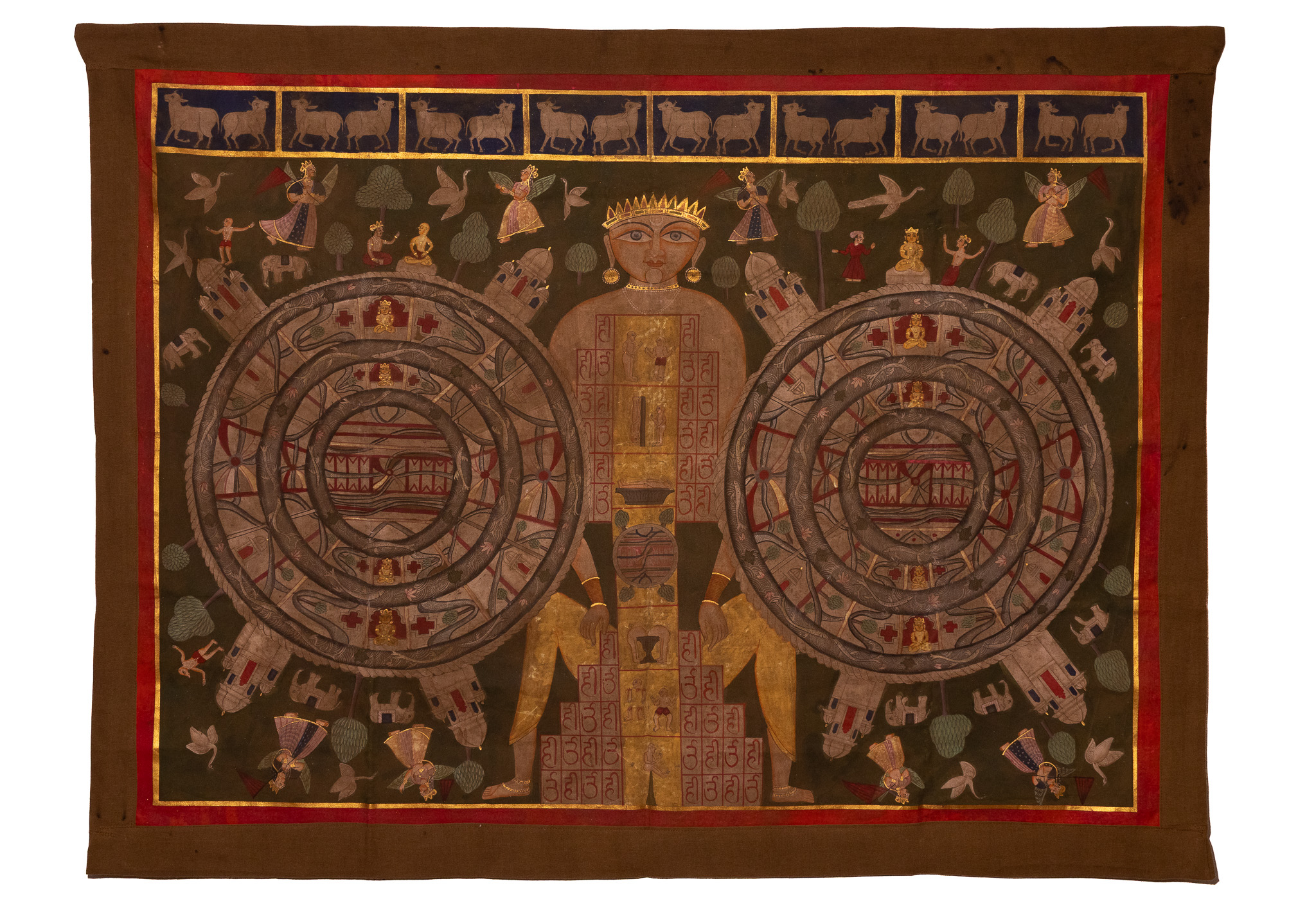 A LARGE JAIN COSMOLOGICAL PATA DEPICTING THE LOKAPURUSHA AND ADHAIDVIPA, INDIA, 19TH CENTURY.