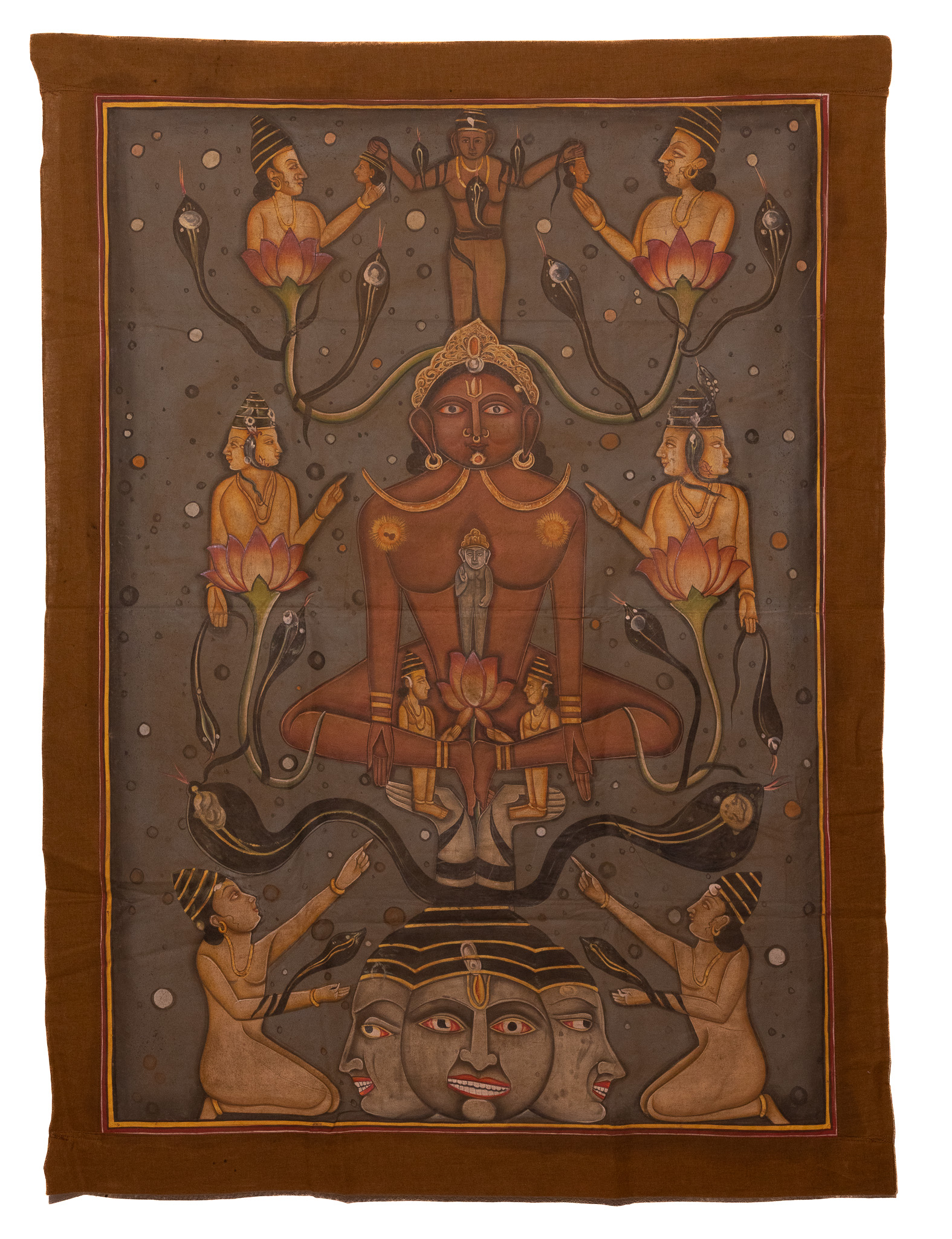 AN INDIAN TANTRIC PAINTING ON TEXTILE, PROBABLY RAJASTHAN OR GUJARAT, 19TH CENTURY.