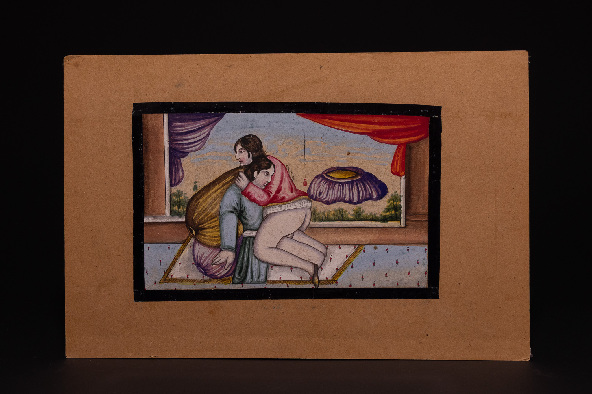 A QAJAR EROTIC MINIATURE PAINTING, 19TH CENTURY.