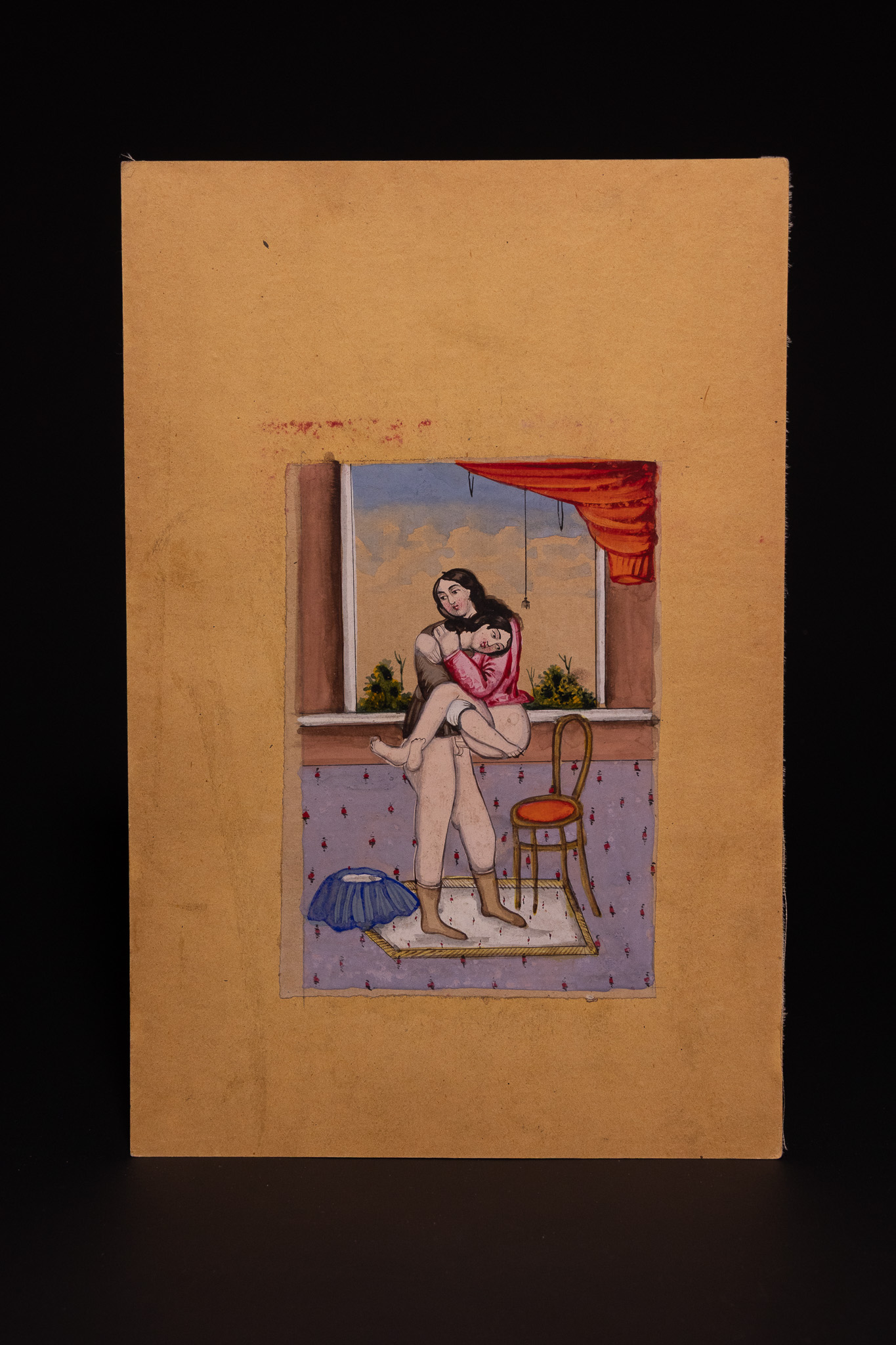 A QAJAR EROTIC MINIATURE PAINTING, 19TH CENTURY.