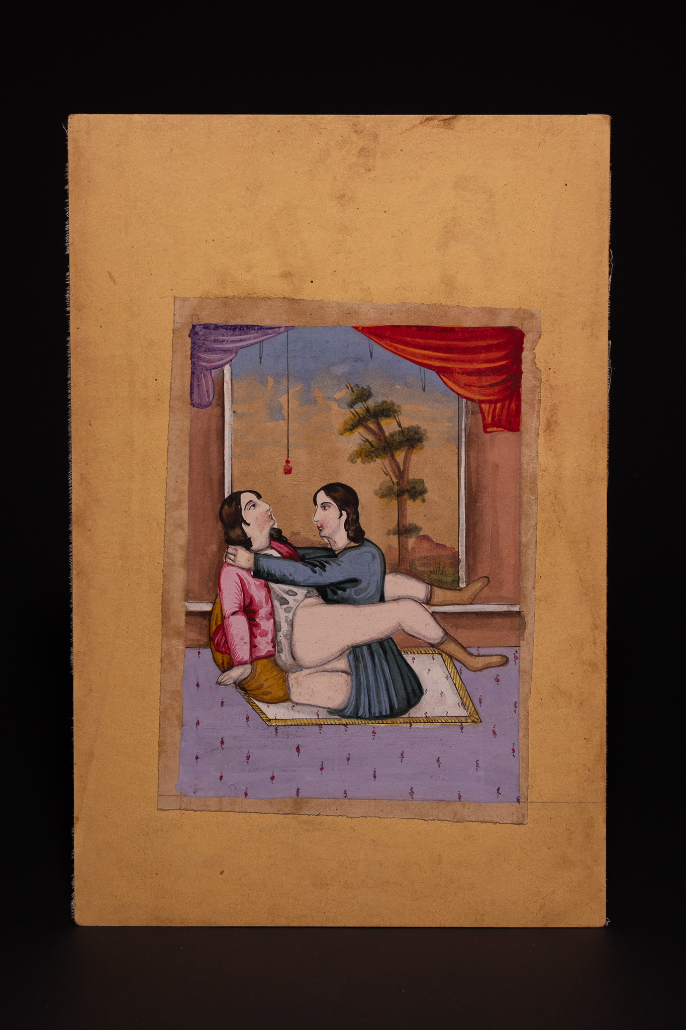 A QAJAR EROTIC MINIATURE PAINTING, 19TH CENTURY.