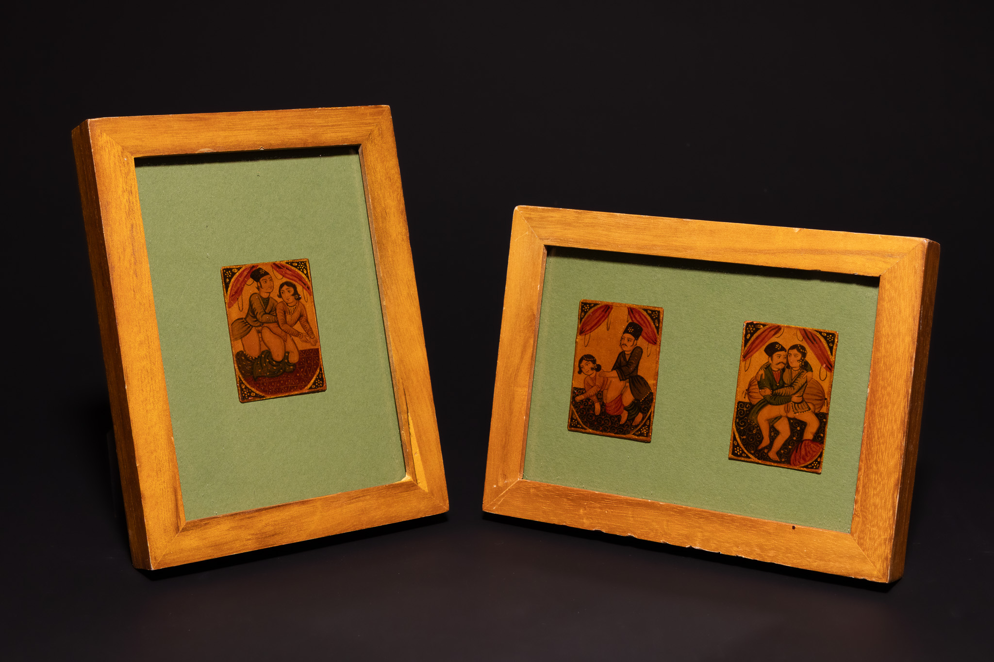 A TRIO OF QAJAR EROTIC MINIATURE PAINTINGS, 19TH CENTURY.