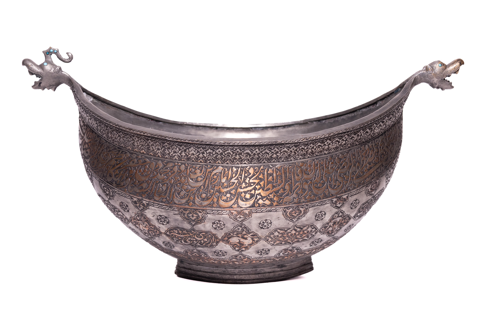 A LARGE SAFAVID TINNED COPPER SUFI KASHKUL, 17TH CENTURY.