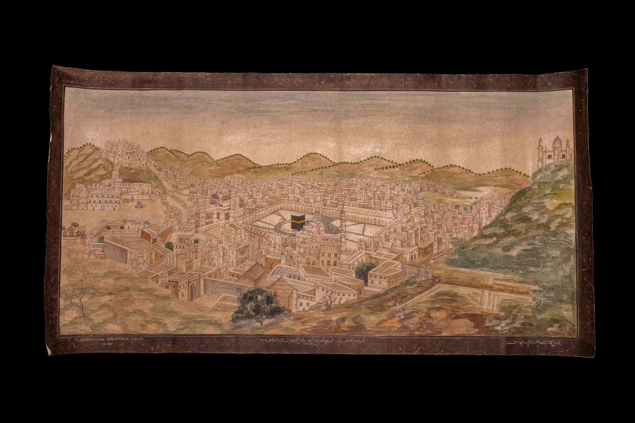 M. ABDULLAH OF DELHI (19TH CENTURY), A PANORAMIC BIRD'S-EYE VIEW OF MECCA, DATED 1845.