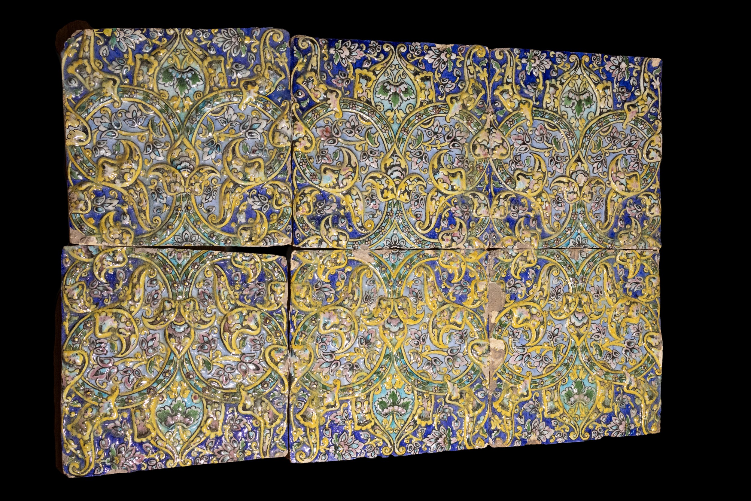 A LOT OF SIX ISLAMIC PERSIAN GLAZED TILES, 19TH CENTURY.