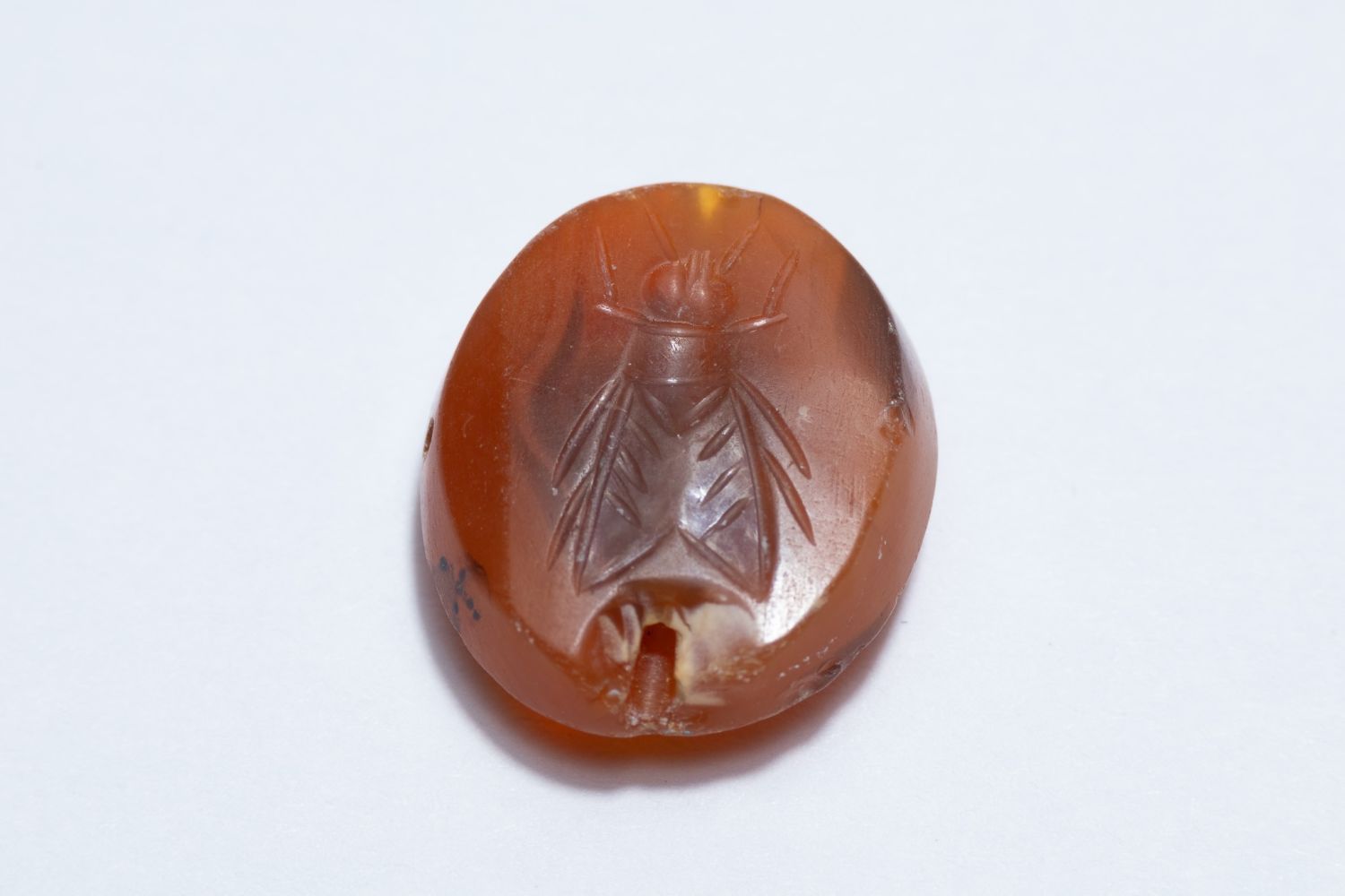 A GREEK RED AGATE SCARAB ENGRAVED WITH A FLY, POSSIBLY CIRCA 5TH–4TH CENTURY BC
