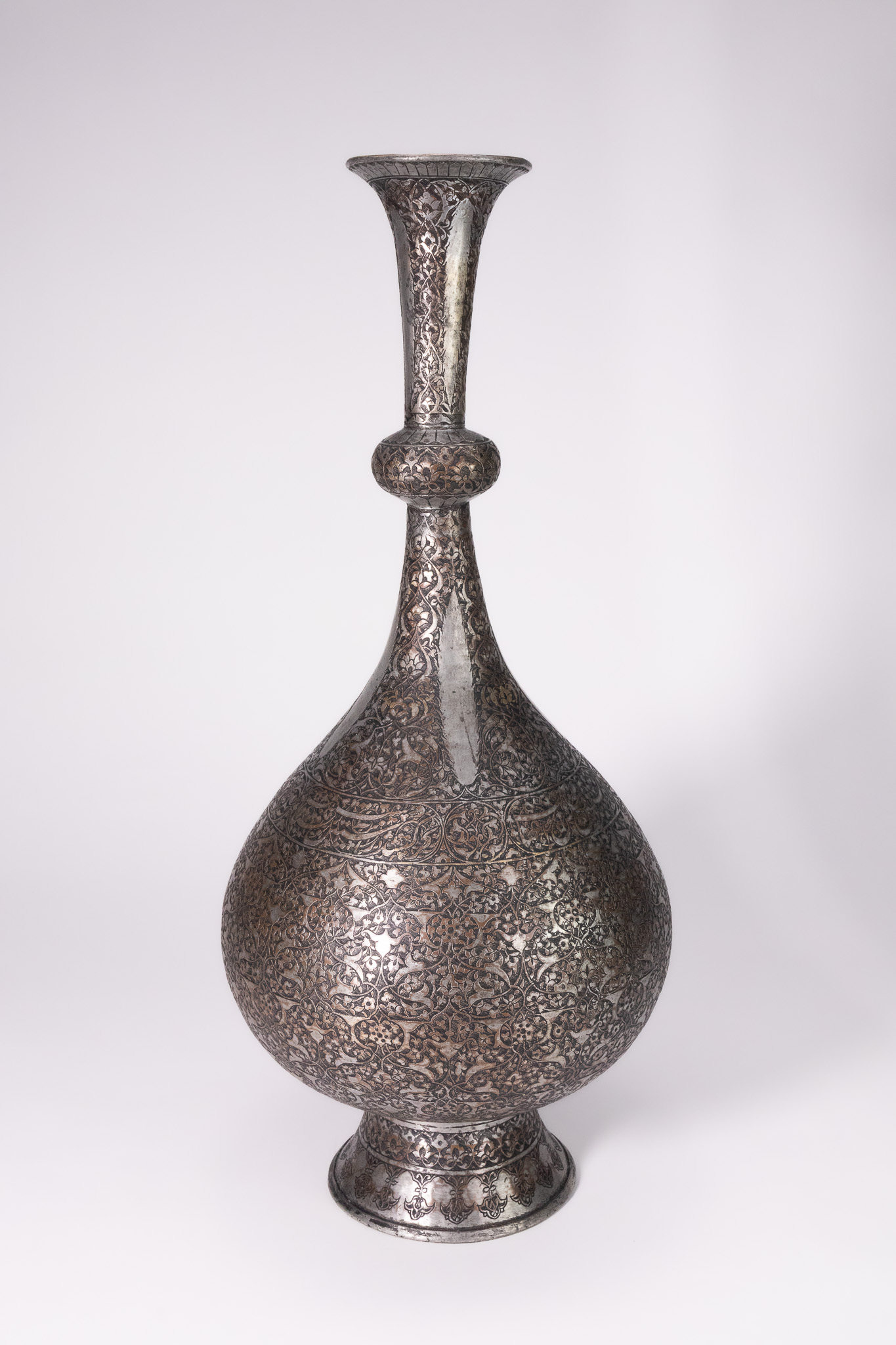 A SAFAVID TINNED COPPER SURAHI OR WATER FLASK, PERSIA, 17TH CENTURY.