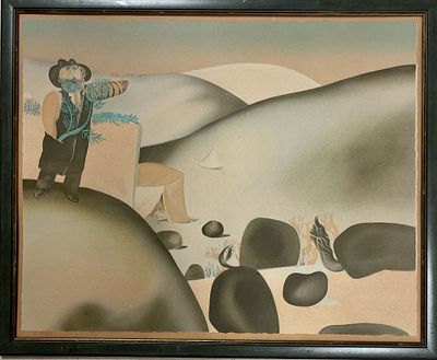 נפתלי בזם 
"דמות בנוף מדברי"
ליטוגרפיה ישנה ואיכותית ממוסגרת ללא זכוכית. 
חתום 