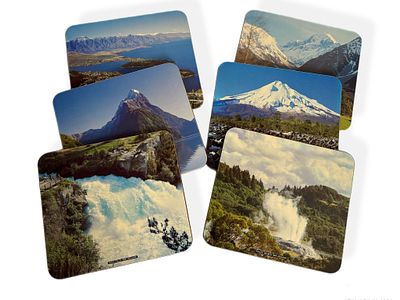לוט 6 תחתיות גדולות וקשיחות עם תמונות נופי ניו זילנד, 21x19 ס״מ, חדשים באריזה