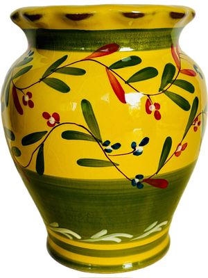 אגרטל קרמיקה מצוייר, 17x13 ס״מ, חתום