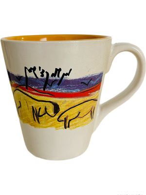 ספל עם הדפס של מנשה קדישמן, קפה עלית אביב 2006, 10.5x13 כחדש