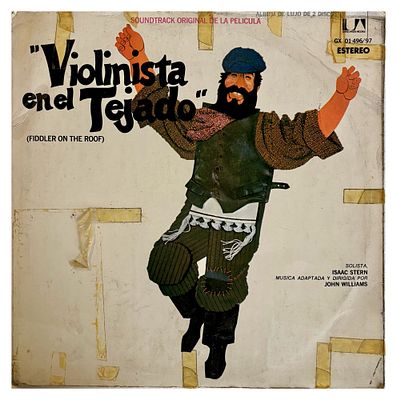 תקליט כפול, פסקול הסרט כנר על הגג, לא נבדק, חיצונית נראה תקין, עטיפה עם סימני הדבקה