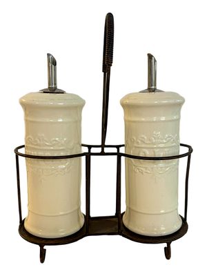 סט למזיגת שמן וחומץ, פורצלן על בסיס מתכת, 24x18x8 ס״מ כולל המתקן