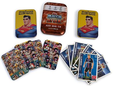 לוט הכולל 12 קלפים וקופסאות פח מסוג match attax עם מעט מעיכות ומסוג multiversus