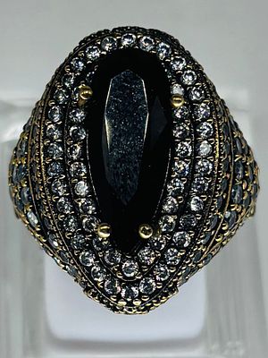 טבעת מוכספת משובצת, מידה 8.5