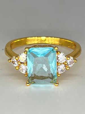 טבעת מצופה זהב 18k משובצת, מידה 6.5, חתומה