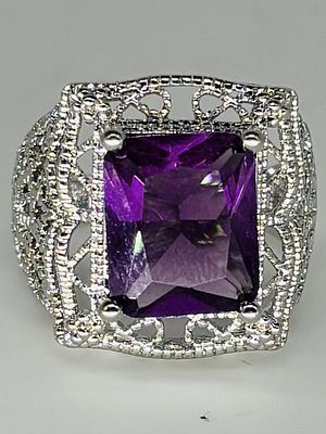 טבעת כסף 925 משובצת, מידה 6.75, חתומה