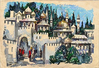 גואש על נייר 
כנסיות 
חתום