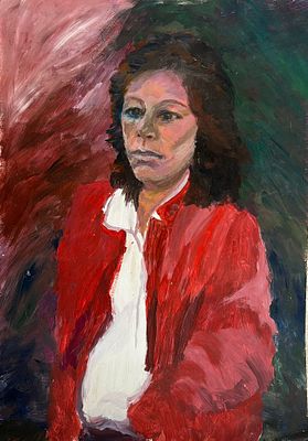 גואש עבודת מקור 
דמות עם ג'קט אדום 
אמן לא מזוהה