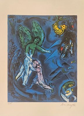 מארק שאגאל 
Marc Chagall 
"יעקב נאבק במלאך" 
ליטוגרפיה ישנה ואיכותית 