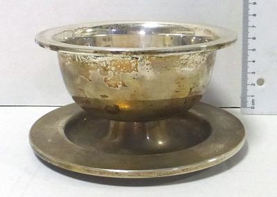Silver 800 bowl, on saucer (one unit). diameter 16 cm, height 8.5 cm, 280 gm