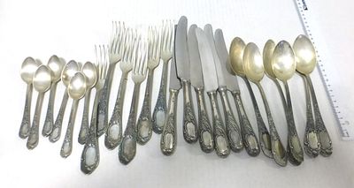 Silver 875 cuttlery for six, Russia. the 1920's, appr 1000 gm, without knives