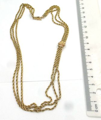 14K gold necklace made of three rope chains. 25.4 gm