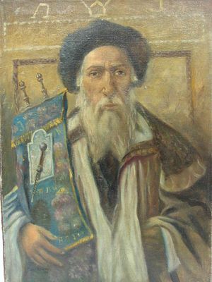 Max Haneman 1882-1942 - שמן על בד, דיוקן רב עם ספר. תורה, חתום 1933, 63X45