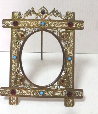 Antique frame, brass with enamel and gilding. artisan's craft, Hungary, 19th century, external 