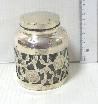 צנצנת זכוכית עם חיפוי כסף 925. מכסיקו