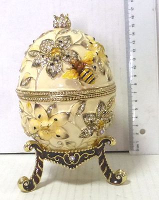 Decorative box shaped like a faberge egg. copy, flowers and bees, height 17 cm