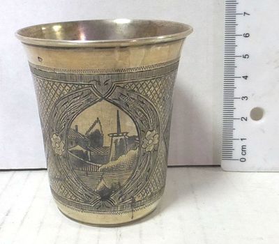 Silver 84 cup with etching and nielo. Tsarist Russia 1867, 81 gm