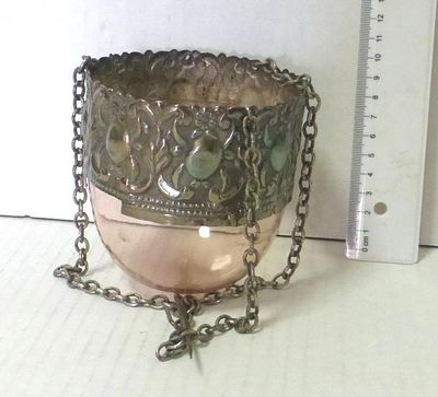 Antique silver eternal light candle. with glass liner, damage (cannot be weighed without the glass)