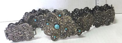 Metal belt set with turquoises. emblems of the Ottoman Empire